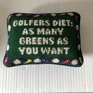 Needlepoint Pillow Golfers Diet Green Blue Velvet